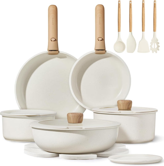 CAROTE 19pcs Pots and Pans Non Stick, Cookware Sets Detachable Handle, Induction Kitchen Pots and Pans,NonStick Cooking Set, Oven/Dishwasher/Fridge Safe, Space Saving