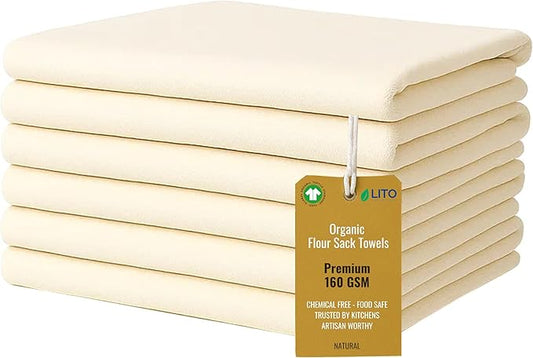Flour Sack Towels | Tea Towel for Crafts| Kitchen Dish Cotton Blank Towel for Embroidery| Baking Bread Proofing Linen Cover| Thick Absorbent Quick Dry| 6 Pack 28"x28" Natural