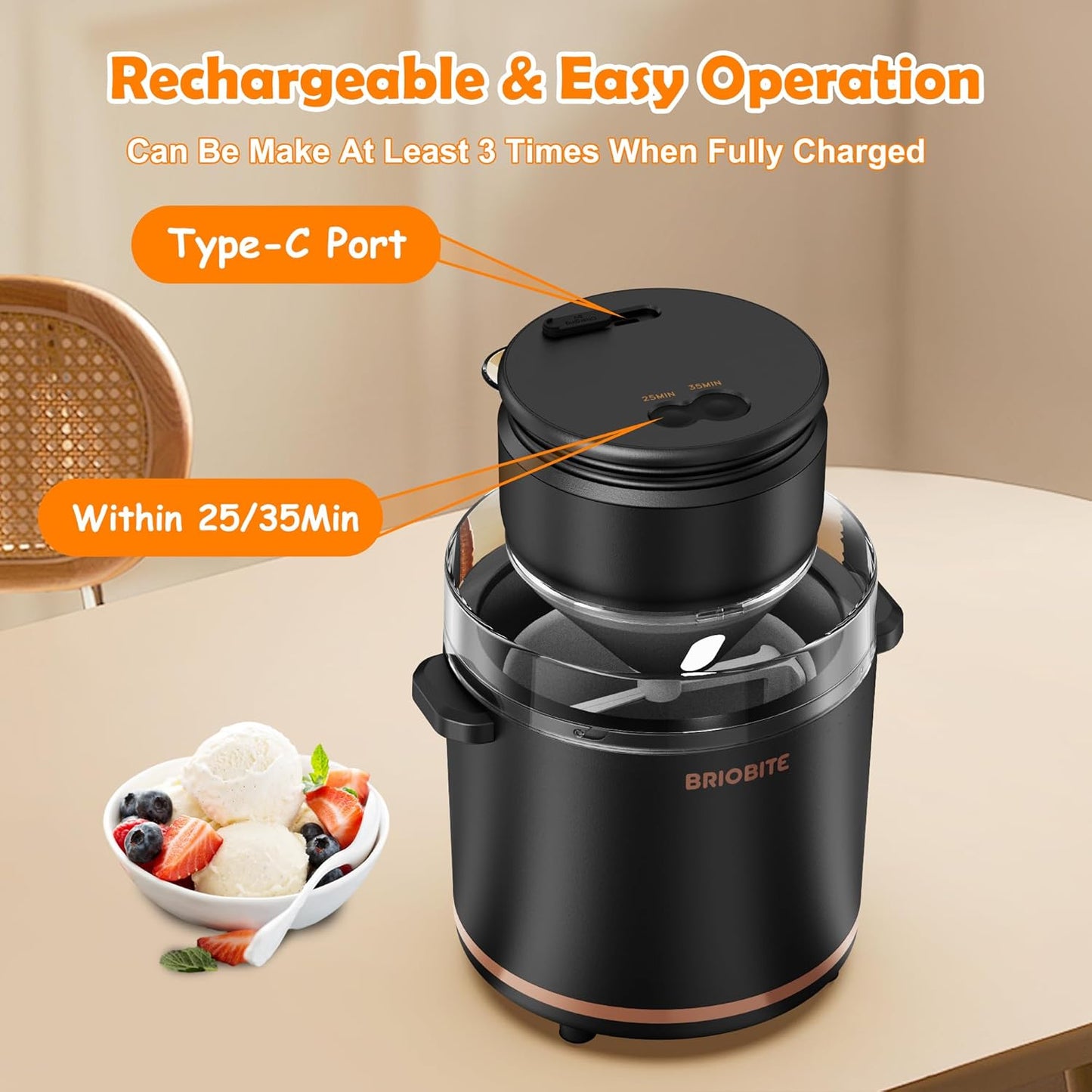 1.1 Quart Ice Cream Maker – Electric Ice Cream Machine for Gelato, Milkshakes & Sorbet, Perfect for Family, Easy to Use & Clean,Black