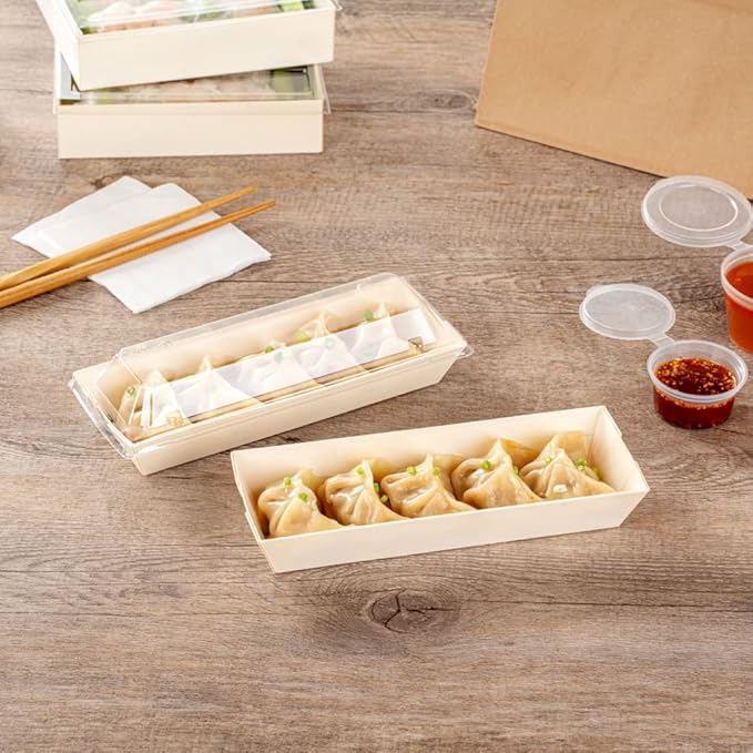 Restaurantware Taipei 9 Ounce Food Containers 100 Rectangle Wooden Bento Boxes - Lids Sold Separately Grease Impermeable Poplar To Go Boxes Disposable Serve Noodles Dumplings And More
