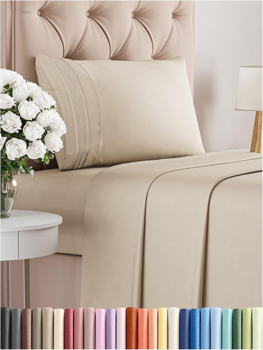 Twin Size 3 Piece Sheet Set - Comfy Breathable & Cooling Bed Sheets Set - Hotel Luxury Bedding for Women, Men, Kids, Teens, Boys & Girls - Deep Pockets, Ultra-Soft and Wrinkle Free - Oeko-Tex - Wheat