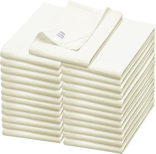 WHITEWRAP Flour Sack Towels| Tea Towel for Crafts| Kitchen Dish Cotton Blank Towel for Embroidery|Baking Bread Proofing Linen Cover| Thick Absorbent Quick Dry| 24 Pack 18"x28"Natural