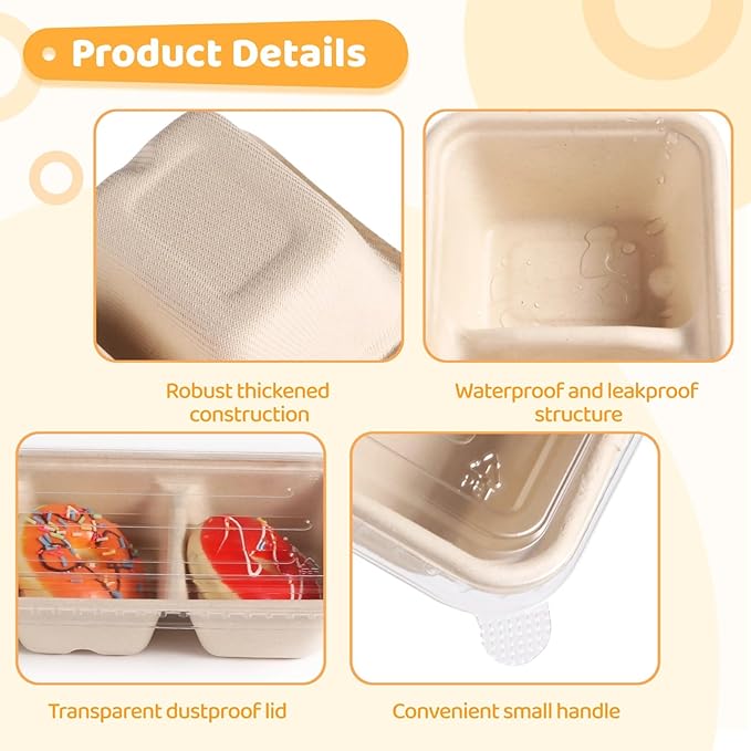 Homaisson 48 Pcs 3 Compartment Paper Food Containers with Lids,Disposable Meal Prep Containers with Clear Lids, Leak-proof Meal Prep Serving Trays, Take Out Food Containers for Party, Picnic, Camping
