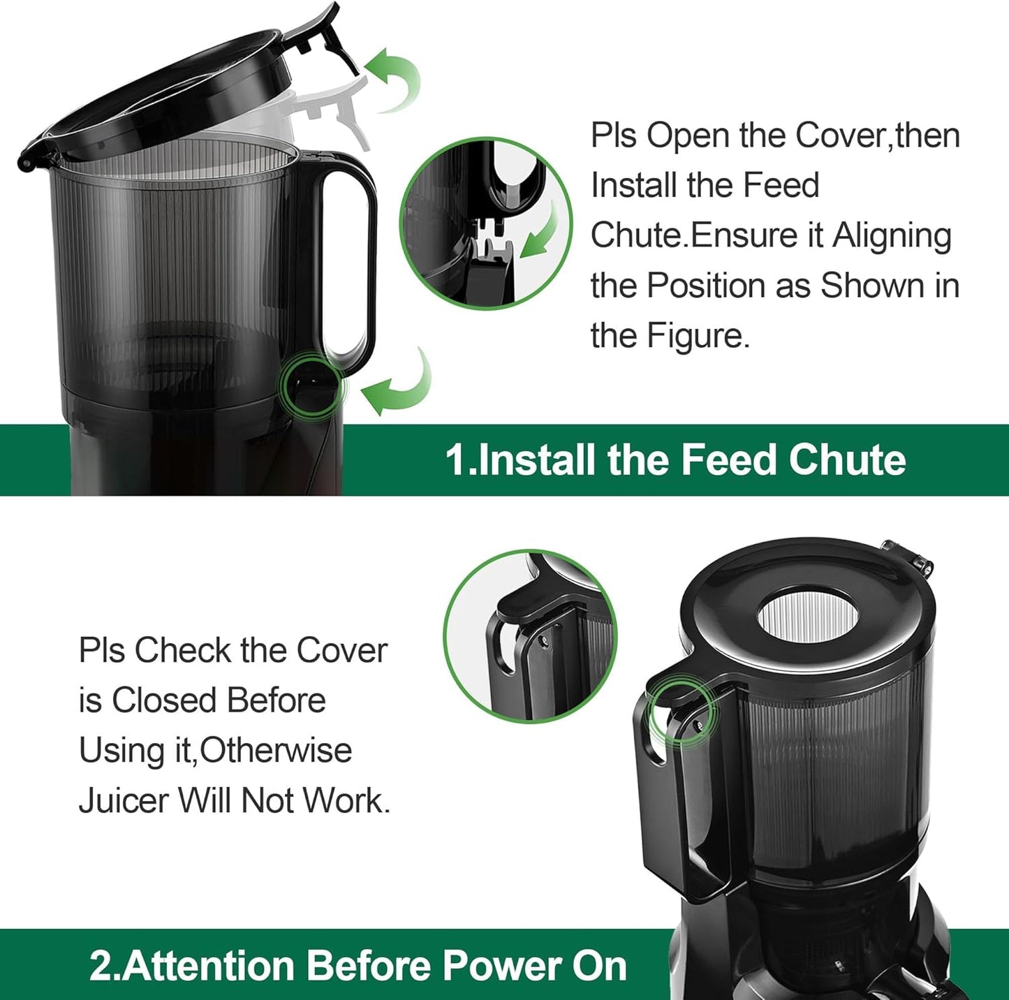 Cold Press Juicer Machines Slow Masticating Juicer Machines with 1.1 L Large Feed Chute Fit Whole Fruits and Vegetables Easy Clean Self Feeding,High Juice Yield,BPA Free (Ink-black)