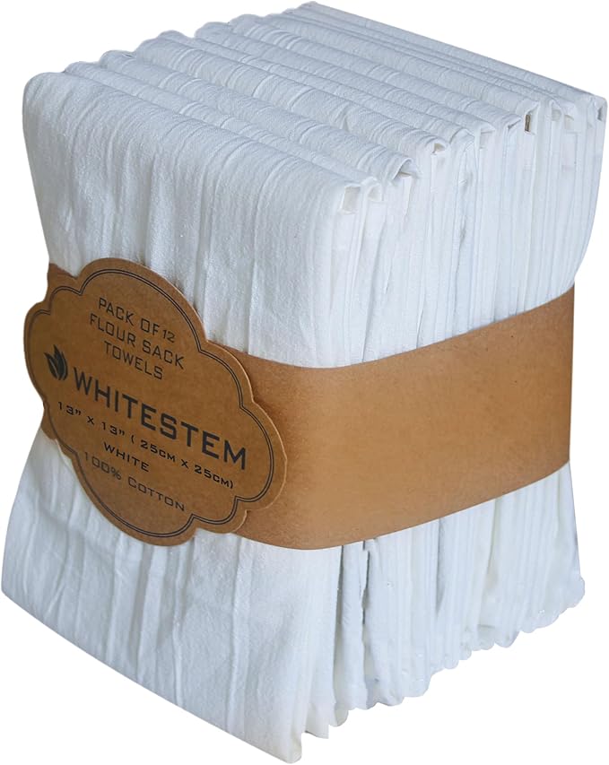 Dish Cloths Cotton| Kitchen Wash Cloth | Shop Towels Absorbent and Lint Free Flour Sack| Dishcloths for Kitchen Washing Dishes| Thick Absorbent Quick Dry Dish Rags | 12 Pack 13"x13" White