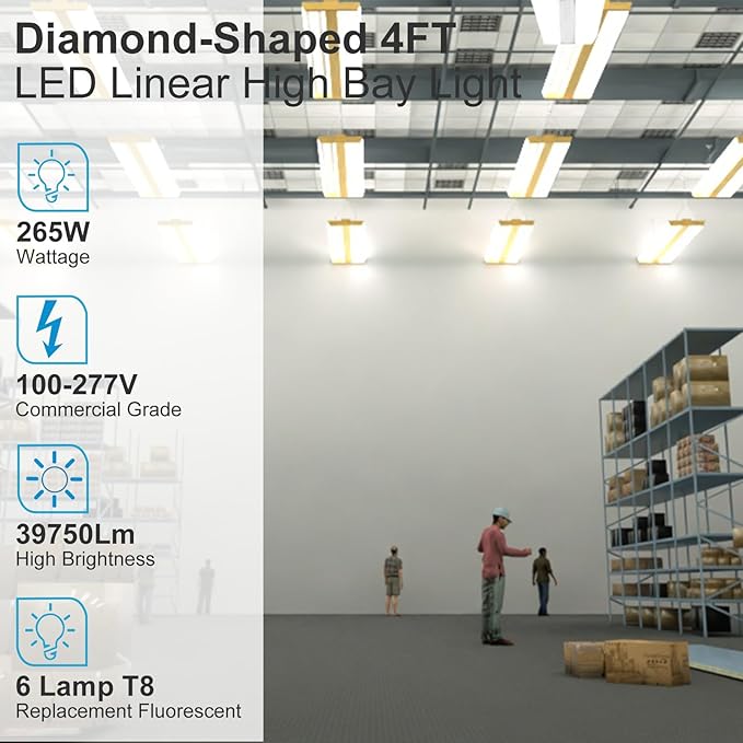 Lightdot 4FT LED High Bay Shop Lights, Gold 100-277V 【Driver Equipped】 265W 37100LM [Eqv.1000W MH] 5000K Large Coverage Linear 2x4 High Bay LED Fixtures for Warehouse Garage -ETL Listed, 4Pack