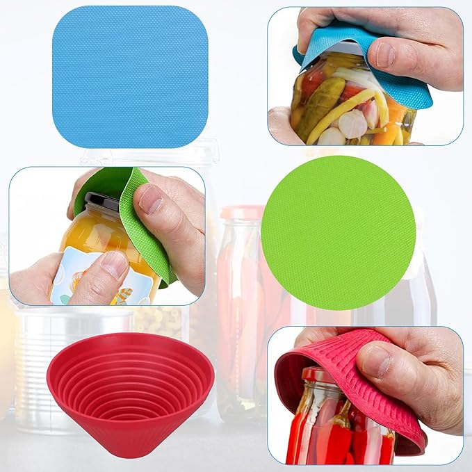 3 Rubber Jar Opener Grippers & 1 Lid Jar Opener for Seniors with Arthritis, Jar Opener Gripper Pads, Rubber Jar Grippers for Opening Jars and Bottles, Multi Purpose Bottle Lid Openers for Weak Hands