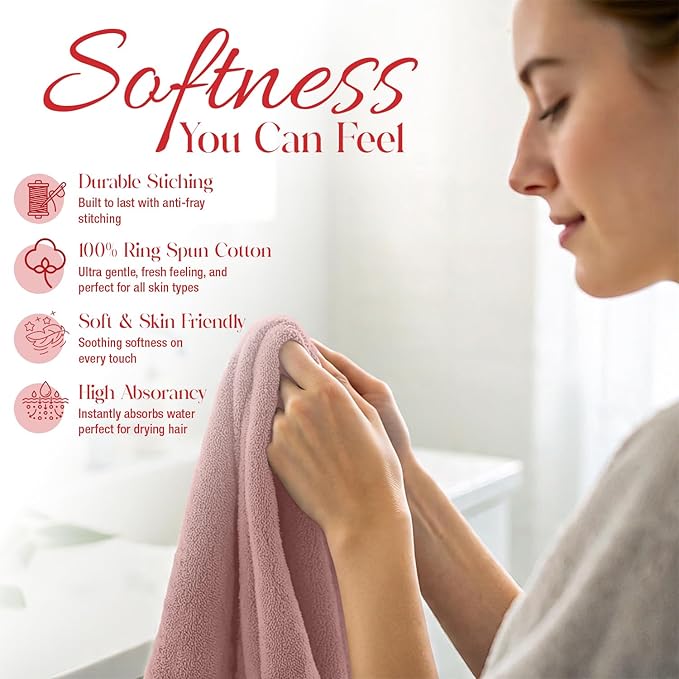 RIVERSIDE 24 Pack Washcloths Set - 100% Cotton [12x12 Inches] - Soft, Quick-Dry & Highly Absorbent Face Towels - Perfect for Bathroom, Gym, Hotel, Spa & Travel - Dusty Rose