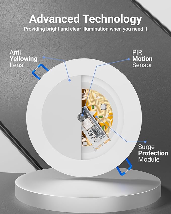 Sunco Motion Sensor Recessed Light 6 Inch LED, Slim Downlight with Junction Box, 1200 Lumens, Selectable CCT 2700K/3000K/4000K/5000K/6000K, Dimmable, 12W UL/ETL.