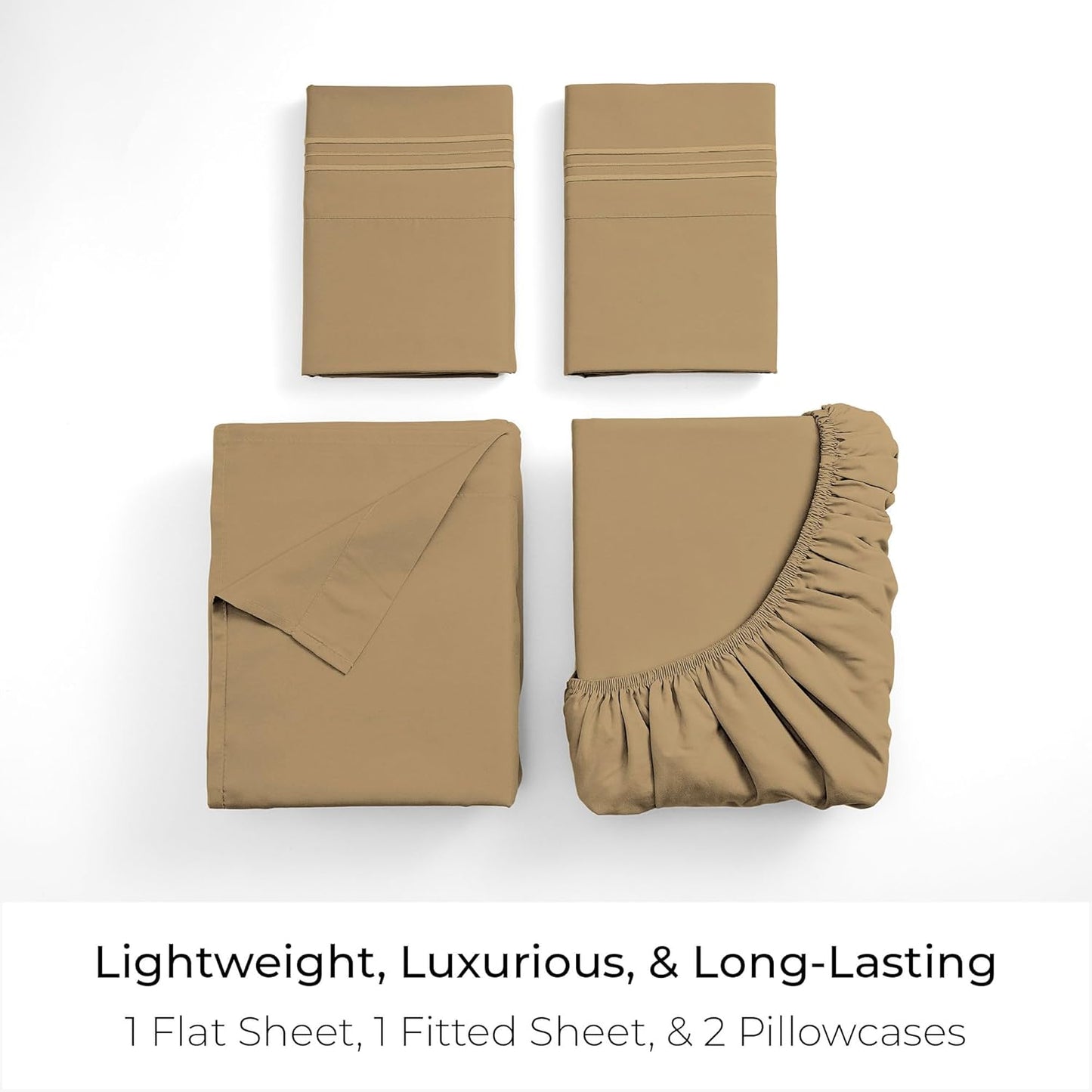 Mellanni California King Sheets Set - 4 PC Iconic Collection Bedding - Hotel Luxury, Extra Soft, Cooling Bed Sheets - Wrinkle, Fade, Stain Resistant (Cal King, Gold)