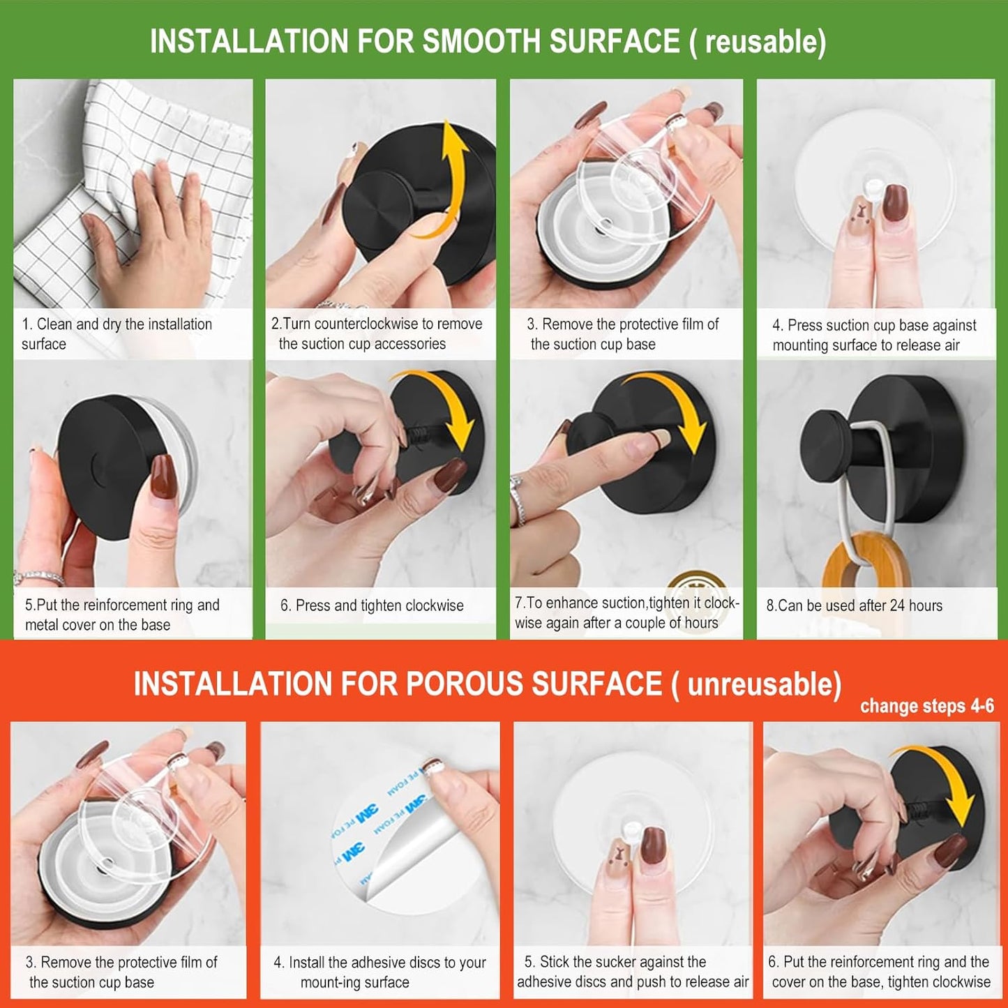 ZESLMG Suction Cup Hooks for Shower Wall, Door Wreaths, Removable Inside Shower Towel Hooks for Bathroom Window Glass Kitchen- Bath Robe Loofah Suction Hooks for Hanging More Surfaces (Black, 4 Pack)