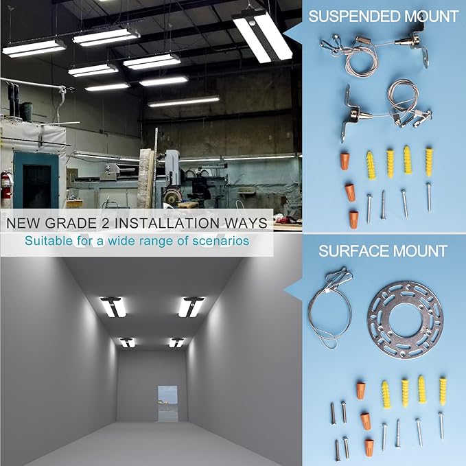 Lightdot 2FT LED High Bay Shop Lights, Dimmable 100-277V 【Driver Equipped】 150W 21500LM [Eqv.800W MH] 5000K Large Coverage Linear 2x2 High Bay LED Fixtures for Warehouse Garage -ETL Remote, 4P Black