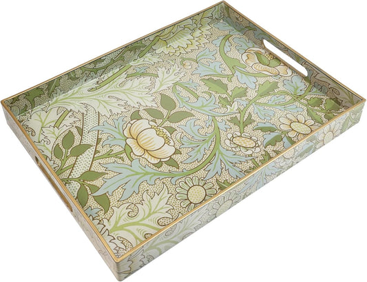 Spsyrine Serving Tray with Handles, Plastic Decorative Tray for Coffee Table, Living Room, Home Decor, Dianthus