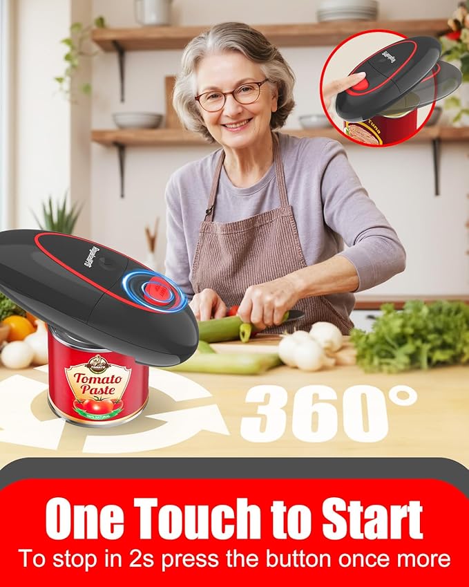 One Touch Electric Can Opener for All Can Sizes, Smooth Edge Design for Seniors with Arthritis, Automatic Kitchen Gadget & Food Safety