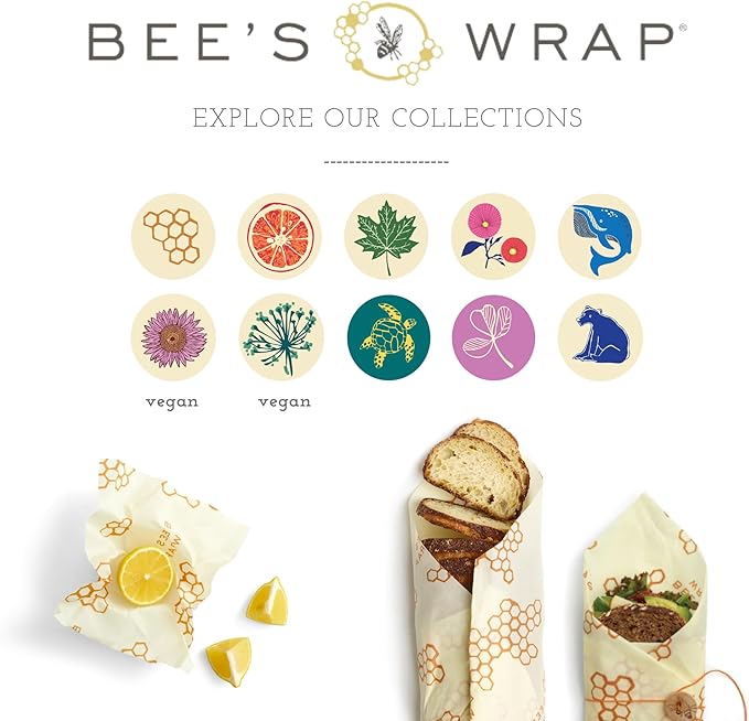 Bee's Wrap Vegan Beeswax Wraps for Food - Herb Garden Cut to Size 14x52" Wax Paper Roll - Made in USA Reusable Waxed Paper Bowl Covers, Organic Eco-Friendly Alternative to Aluminum Foil & Plastic Wrap