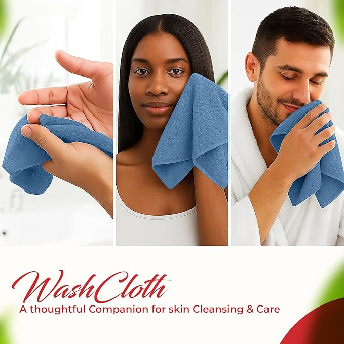 RIVERSIDE 24 Pack Washcloths Set - 100% Cotton [12x12 Inches] - Soft, Quick-Dry & Highly Absorbent Face Towels - Perfect for Bathroom, Gym, Hotel, Spa & Travel - Medium Blue