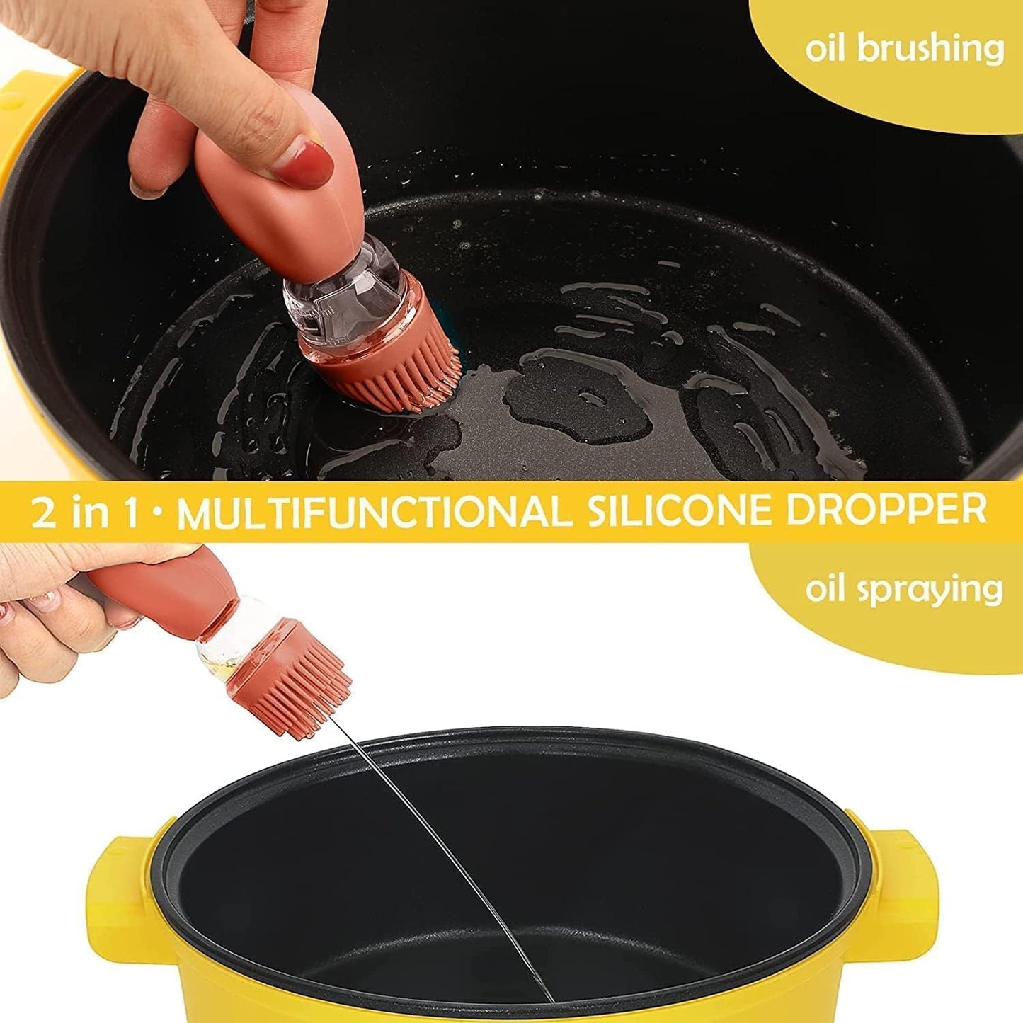 Oil Dispenser with Brush-2Pack 7oz/200ML 2 IN 1 Glass Cooking Oil Dispenser Bottle with Silicone Basting Brush for Kitchen, Oil Storage and Container for Cooking BBQ, Vinegar, Sauce, Air Fryer- Orange