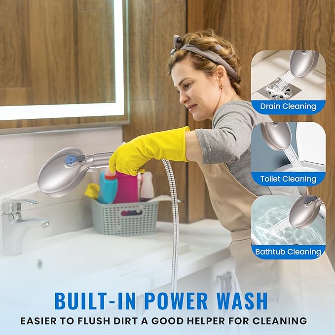 Ryamen Filtered Shower Head with Handheld, High Pressure 9-Spray Modes Detachable Shower Head with Filter for Hard Water-Remove Chlorine & Impurities, Improve Skin & Hair Health, Brushed Nickel