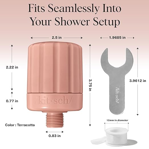 Kitsch Shower Head Filter for Hard Water – Shower Filter with KDF-55 & Calcium Sulfite, Helps Reduce Chlorine & Impurities, Water Softener - Bathroom Accessories for Healthier Hair & Skin - Terracotta