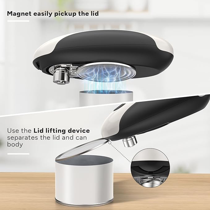 Electric Can Opener, Rechargeable Electric Can Opener for Seniors with Arthritis, Smooth Edge, Food-Safe, Side Cut Opener, One Touch Automatic Can Opener
