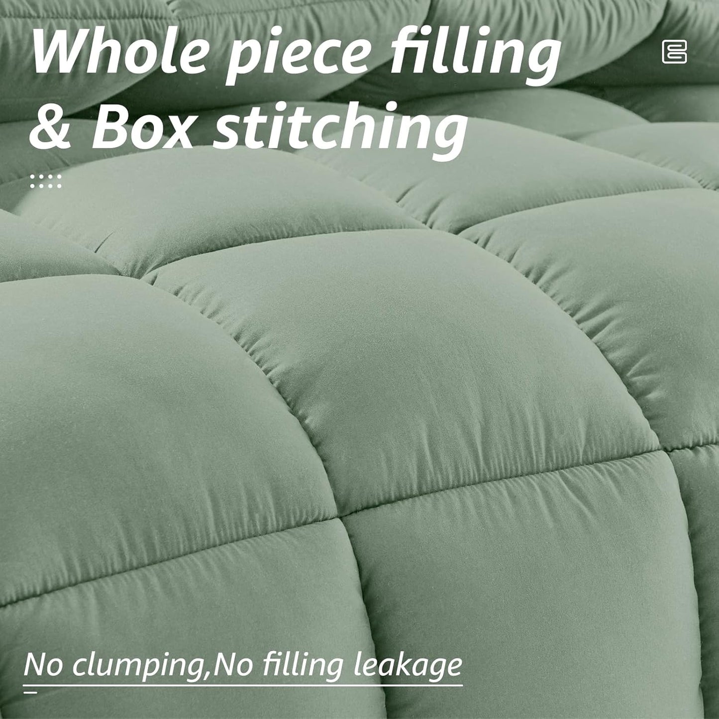 HYLEORY All Season California King Size Bed Comforter - Cooling Down Alternative Quilted Duvet Insert with Corner Tabs - Winter Warm - Machine Washable - Sage Green