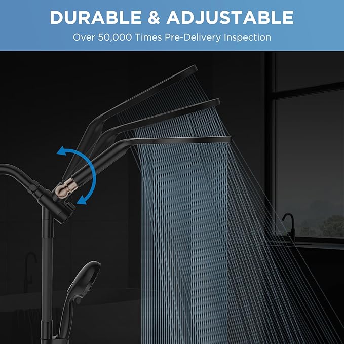 MakeFit Dual Handheld Shower Head Combo, 2-in-1 Rain Shower Heads System 8 Inch Rainfall Shower Head and 10 Modes High Pressure Hand Held Showerhead with Built-in Power Wash
