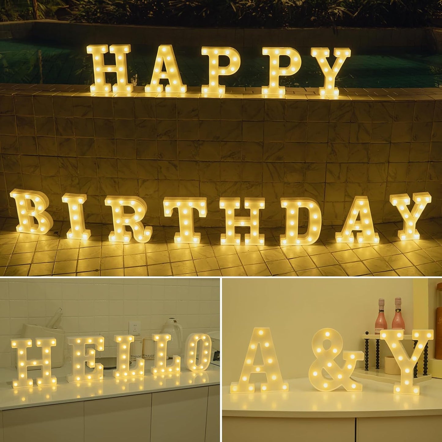 Foaky LED Letter Lights Sign Marquee Light Up Letters Sign for Night Light Wedding/Birthday Party Battery Powered Christmas Lamp Home Bar Decoration(L)