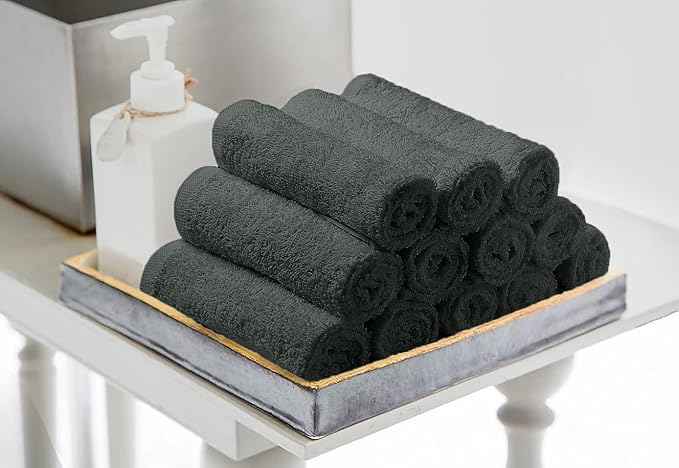 Avalon Towels Cotton Washcloths – (Pack of 60) Size 12x12 Inches, 100% Ring Spun Cotton, Soft & Absorbent Face Towels, Gym Towels, Hotel and Spa Quality, Reusable Fingertip Towels (Gery)