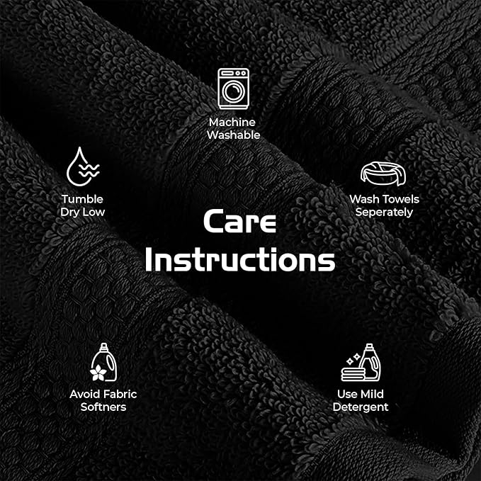RIVERSIDE 12 Pack Premium 100% Cotton Face Washcloths, 550 GSM, 12 x 12 Inches, Soft, Absorbent Towels for Body & Shower, Bathroom Wash Clothes, Durable Face Towels Set for Spa, Gym, Black