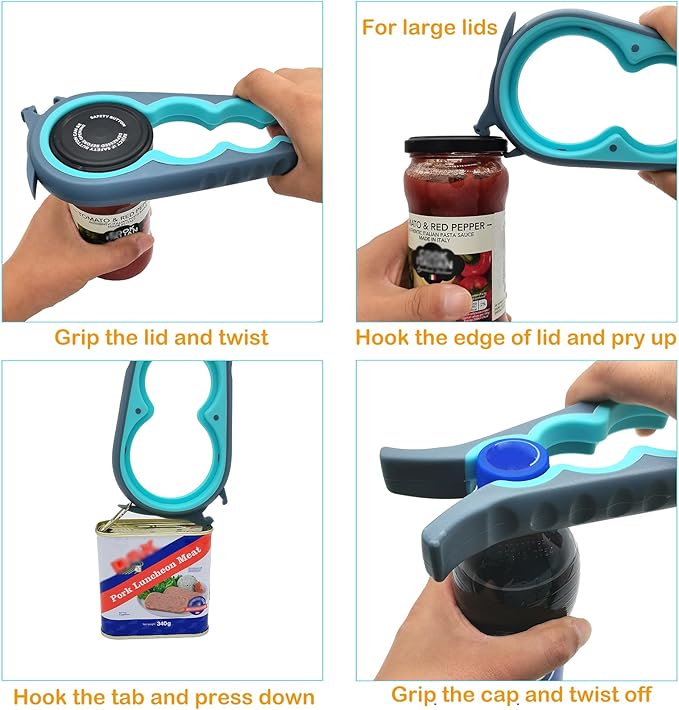 Otstar Jar Opener Bottle Opener for Weak Hands,Seniors with Arthritis, Elderly, Jar Lid Opener Gadgets with Rubber Jar Opener Gripper Pad and Corkscrew Opener