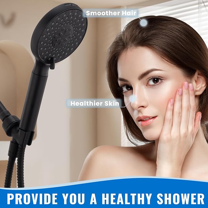 Ryamen Filtered Shower Head with Handheld, High Pressure 9-Spray Modes Detachable Shower Head with Filter for Hard Water-Remove Chlorine & Impurities, Improve Skin & Hair Health, Matte Black