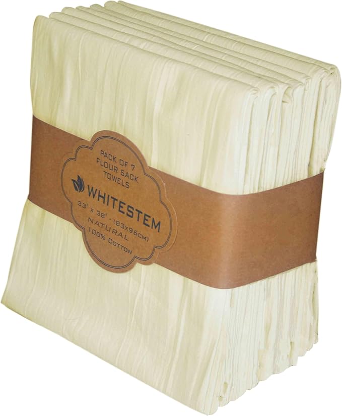 Flour Sack Towels | Tea Towel for Crafts| Kitchen Dish Cotton Blank Towel for Embroidery| Baking Bread Proofing Linen Cover| Thick Absorbent Quick Dry | 7 Pack 33"x38" Natural