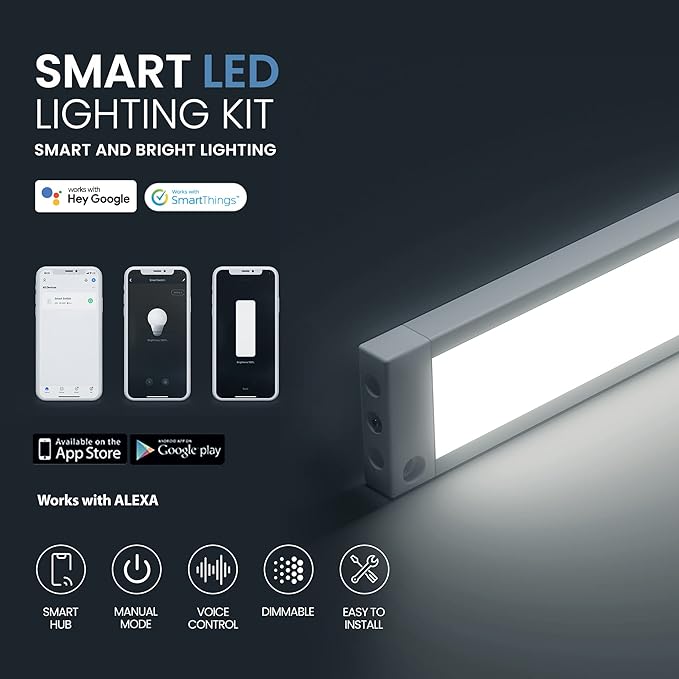 EShine 3 Pack 7 inch White Smart Dimmable LED Under Cabinet Lighting Kit Compatible with Alexa, Google - Cool White (6000K)