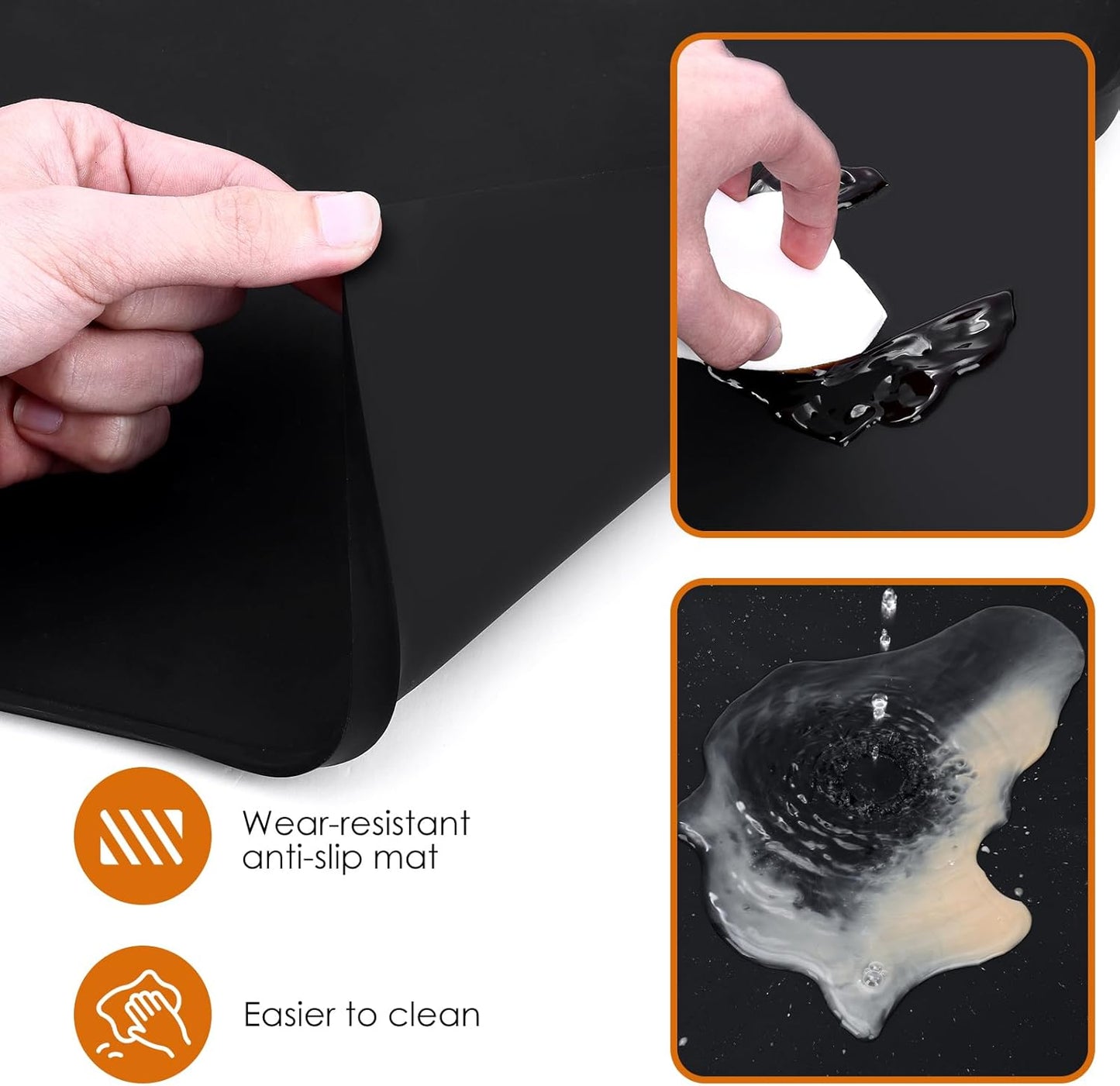 Silicone Coffee Mat with Raised Edges, 20'' x 15'', Keep Tidy for Countertops, Accessories Fit Under Coffee Maker Espresso Machine, Dish Drying Mat, Baking Mat (Black)