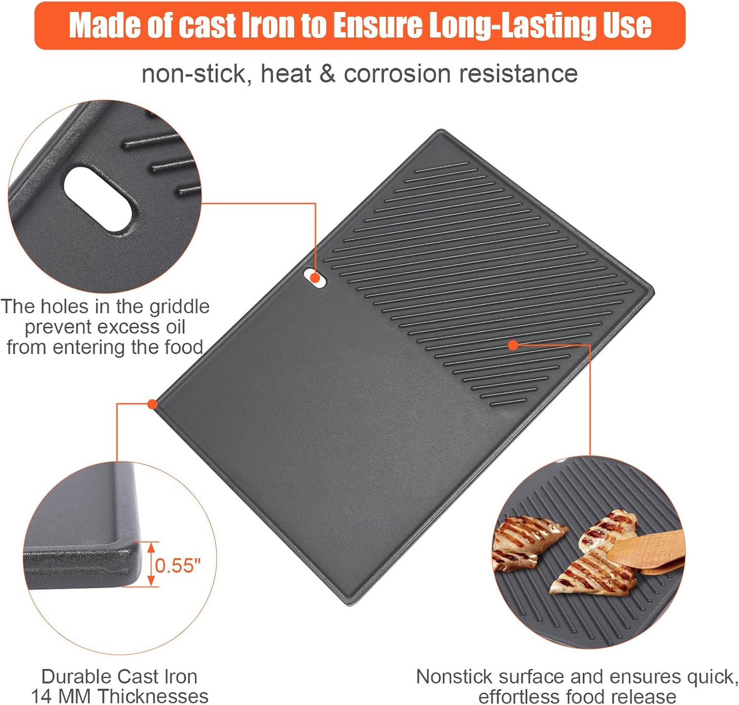 for Weber Genesis II Grill Parts - Genesis 2 Griddle for Genesis II 300 & LX 300 Series, GS4 Genesis II E-310, II S-310, II E/S-315, II E/S-325, II E/S-335 Grills, Replace for 7599 Cast Iron Griddle