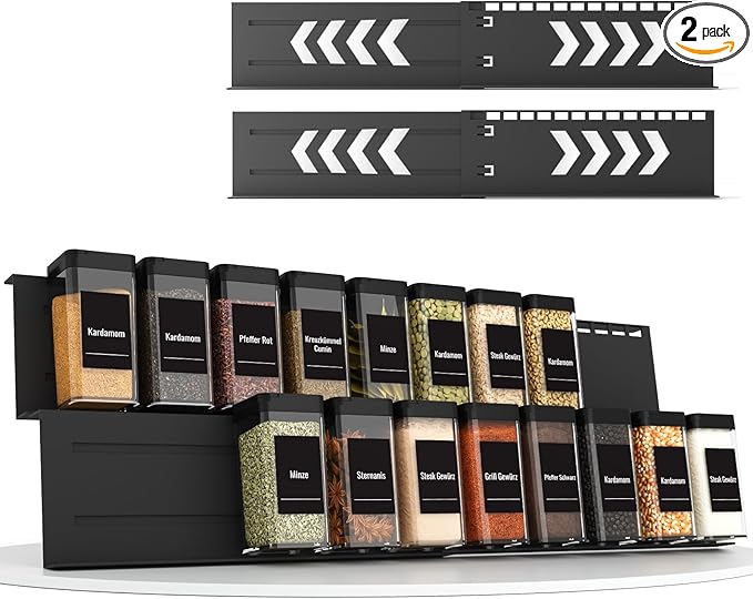 Spice Drawer Organizer, 2 Tier- 2 Pack Drawer Seasoning Organizer Expandable from 13" to 24.4", Spice Rack for Kitchen Drawers, Spice Organization Insert Tray for Drawer (Jars not included)