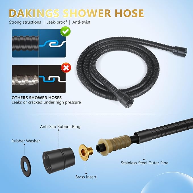 6 Spray Modes Steam Shower System Upgraded 5 Inches Shower Head with Handheld Spray Premium Black Handheld Shower Head 60 Inches Stainless Steel Hose-1-Min Install