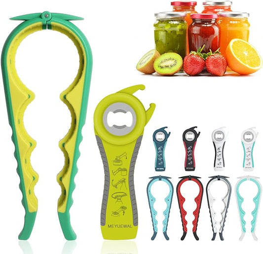 Jar Opener Bottle Opener for Weak Hands, 5-in-1 Multi-Functional Can Opener Bottle Opener Kit with Silicone Handle, Easy to Use for Children, Elderly and Arthritis Sufferers (New Green)