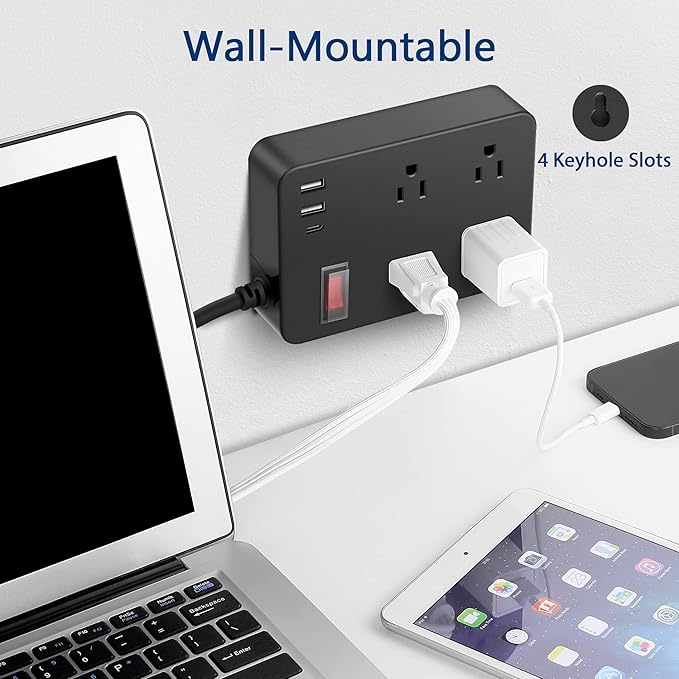 Outdoor Power Strip Weatherproof with USB C, Waterproof Surge Protector with 4 Outlets,Outdoor Electrical Outlet,Outdoor Multi Plug Outlet for Camping, Garden, Kitchen, Bathroom, 6ft Cord,Flat Plug