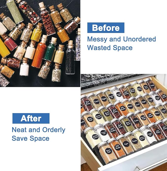 Expandable Spice Drawer Rack Organizer Insert for Kitchen Cabinet - Multi Tier Adjustable Spice Storage Shelf for Seasoning and Jar, Pack of 9