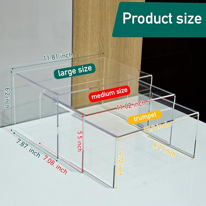 3 Pieces Clear Cabinet Organizer, 5mm Acrylic Kitchen Shelves Organizer Spice Rack Clear Display Shelves, Room Decor Pantry Countertop Desk Organizer Shelves