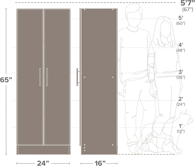 Prepac Elite 24" Storage Cabinet, Black Storage Cabinet, Bathroom Cabinet, Pantry Cabinet with 3 Shelves 16" D x 24" W x 65" H, BES-2464