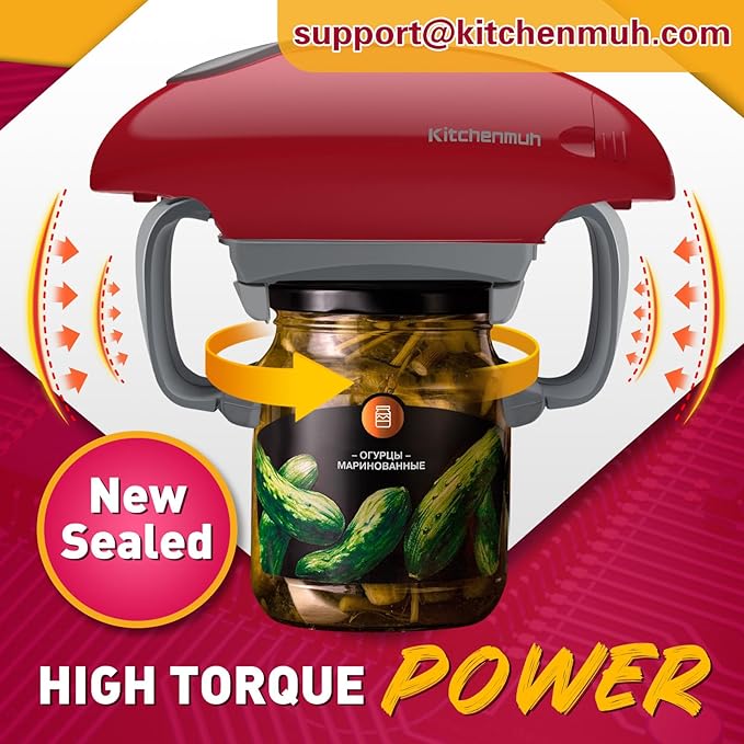 Higher Torque Electric Jar Opener for Seniors with Arthritis Fit Almost Jars Size, Strong Tough Automatic Jar Opener for Weak Hands, Hands Free Battery Operated Bottle Opener for Arthritic Hands, Red
