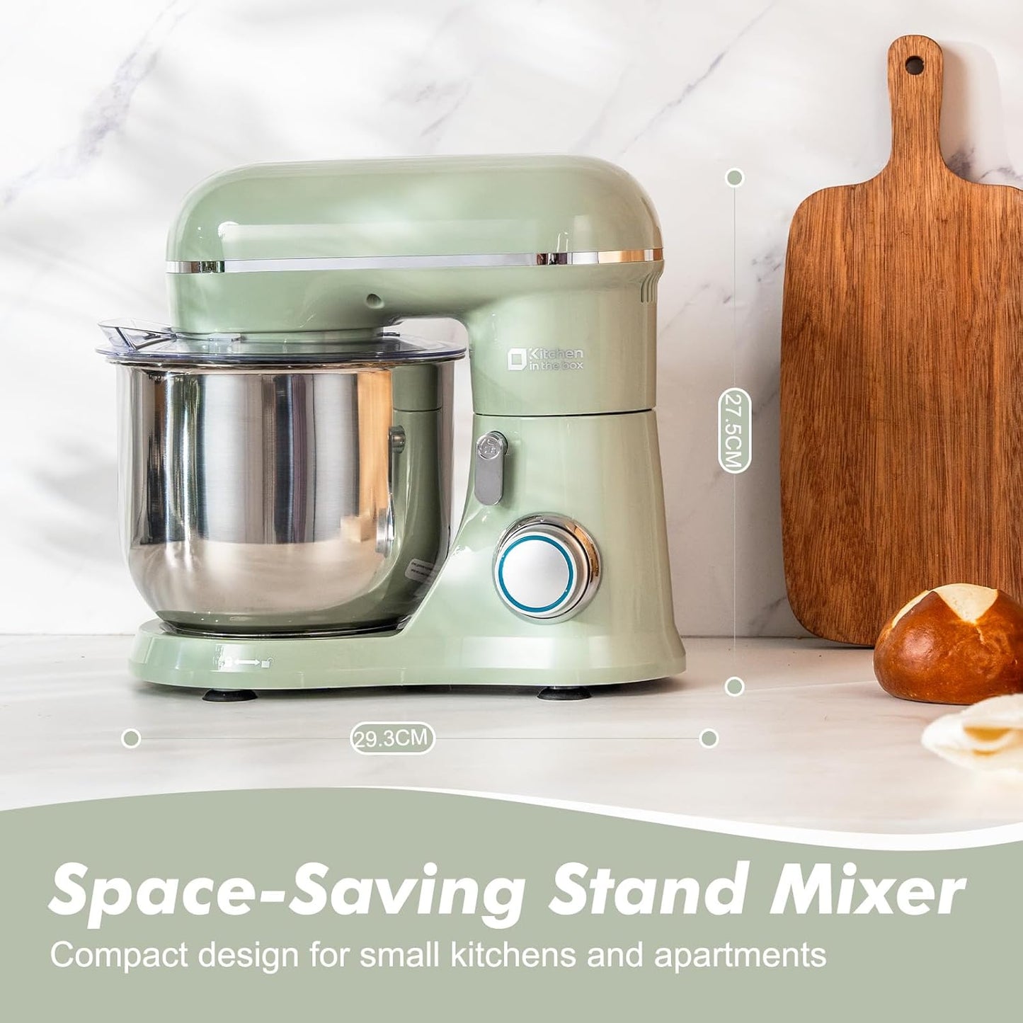 Kitchen in the Box Stand Mixer, 3.5 QT Small Electric Kitchen Mixer, 10-Speed Portable Lightweight Food Mixer with Stainless Steel Bowl, Egg Whisk, Dough Hook, Beater (Sage Green)
