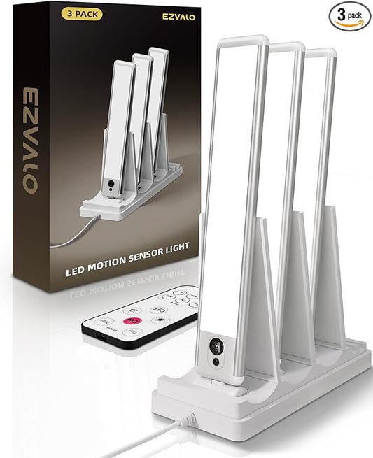 EZVALO Under Cabinet Lighting with Charging Station, Rechargeable Motion Sensor Light Indoor, Dimmable Closet Lights Wireless, 5700K, Motion Activated Under Counter Lights for Kitchen,Pantry(3 Pcs)