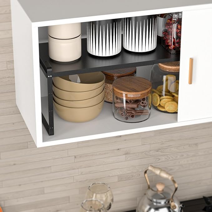 SANNO 3-Shelf Expandable Kitchen Organizer, Sturdy Metal Shelves, Stackable Counter Shelves, 16.54-27.17 inches Long, 60 lbs Weight Capacity