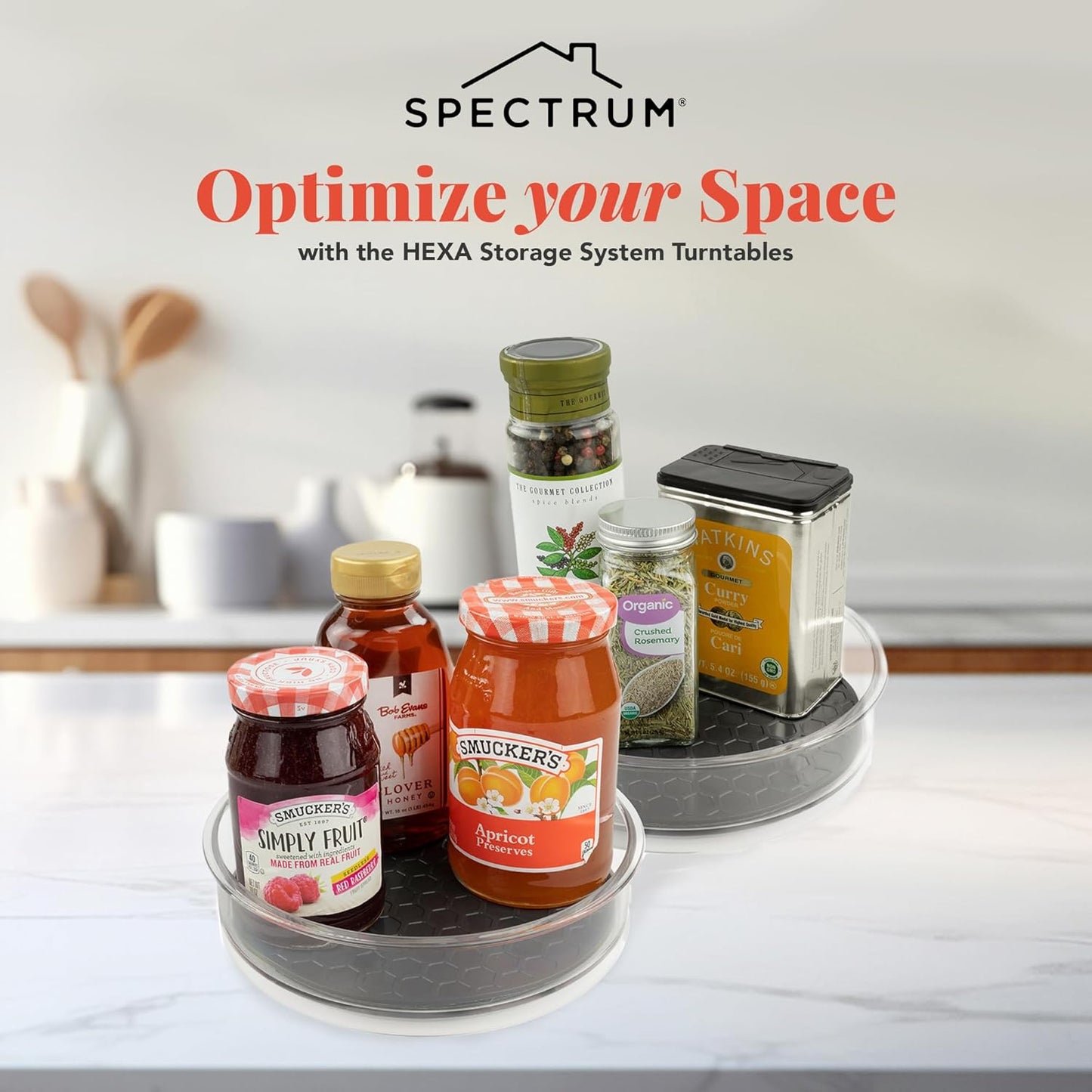 Spectrum Lazy Susan Organizer, Hexa Round Small (2-Pack) - Lazy Susan Turntable for Cabinet, Refrigerator, Pantry, Table, & Shelf - Rotating & Spinning Pantry Organization & Storage for Fridge