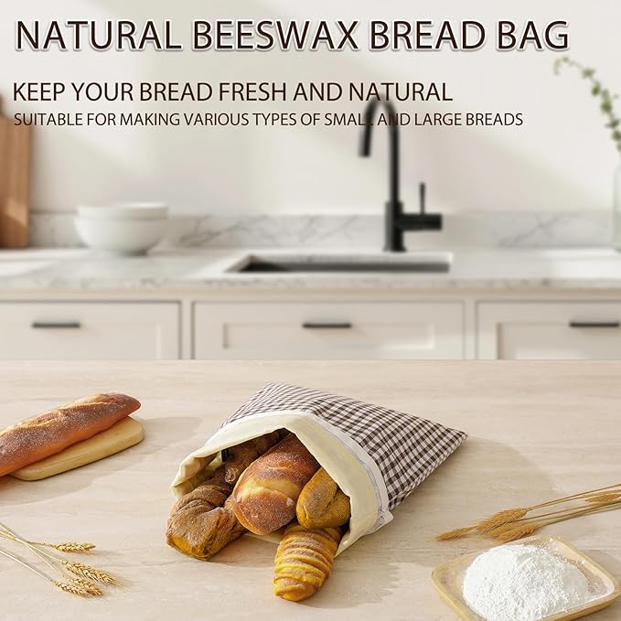 LURKA Beeswax Bread Bags, Reusable Cotton Linen Storage Bags for Sourdough, Extra Large, 2 Pack (B Style)
