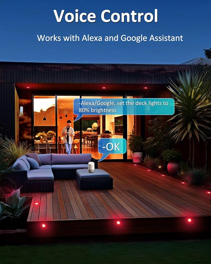 INDARUN RGB Deck Lighting φ1.22 Deck Lights Outdoor Waterproof, 12V Low Voltage Deck Lights with Remote, Smart Deck Stair Step Light Work with Google Alexa, Landscape Lighting for Floor Pathway Patio