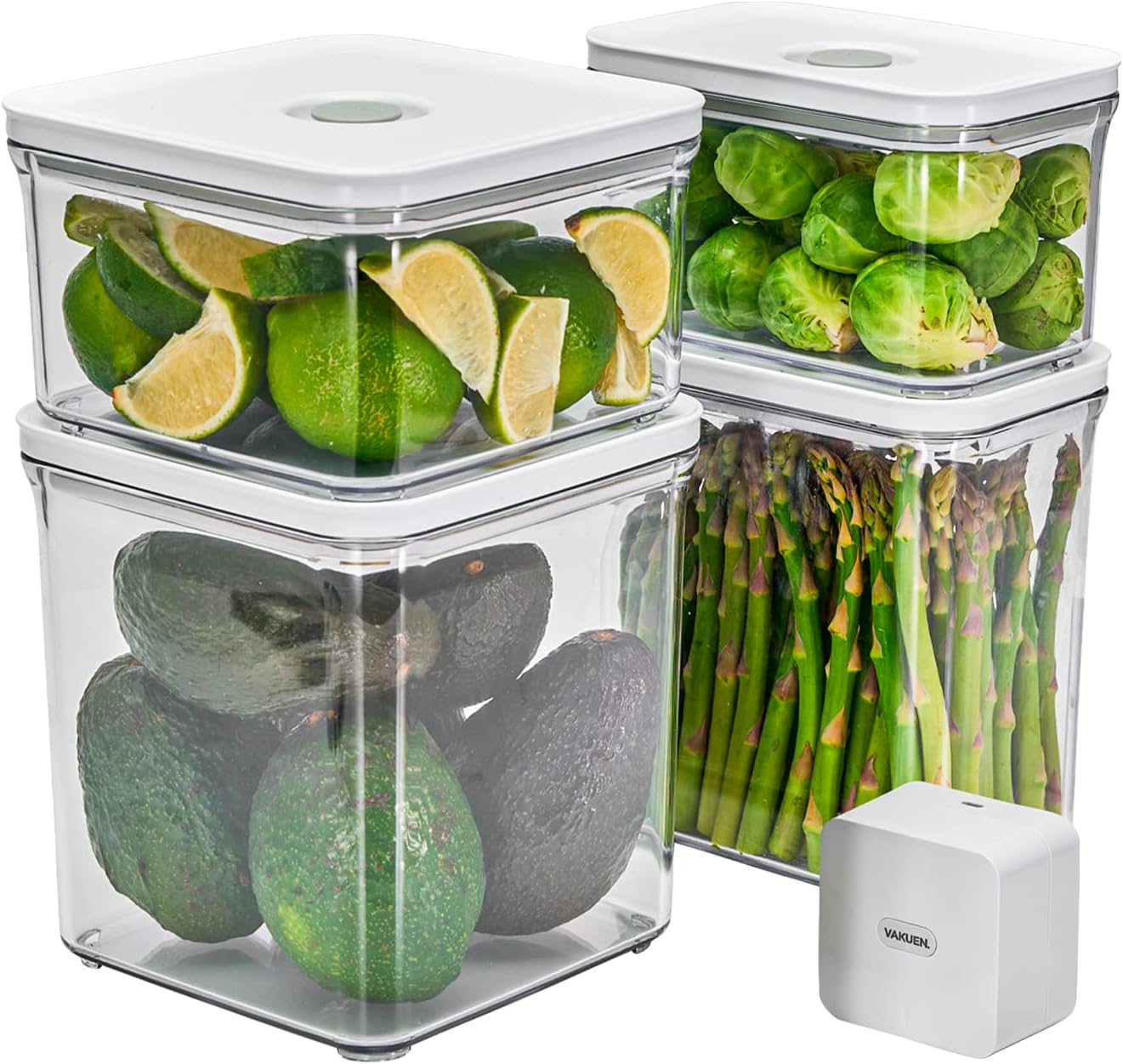 Premium Airtight Food Storage Containers & Vacuum Sealer Machine Starter Set, 4-piece Container with Sealer, 100% Leak Proof,Keep food fresh up to 5 times longer than non-vacuum strorage.